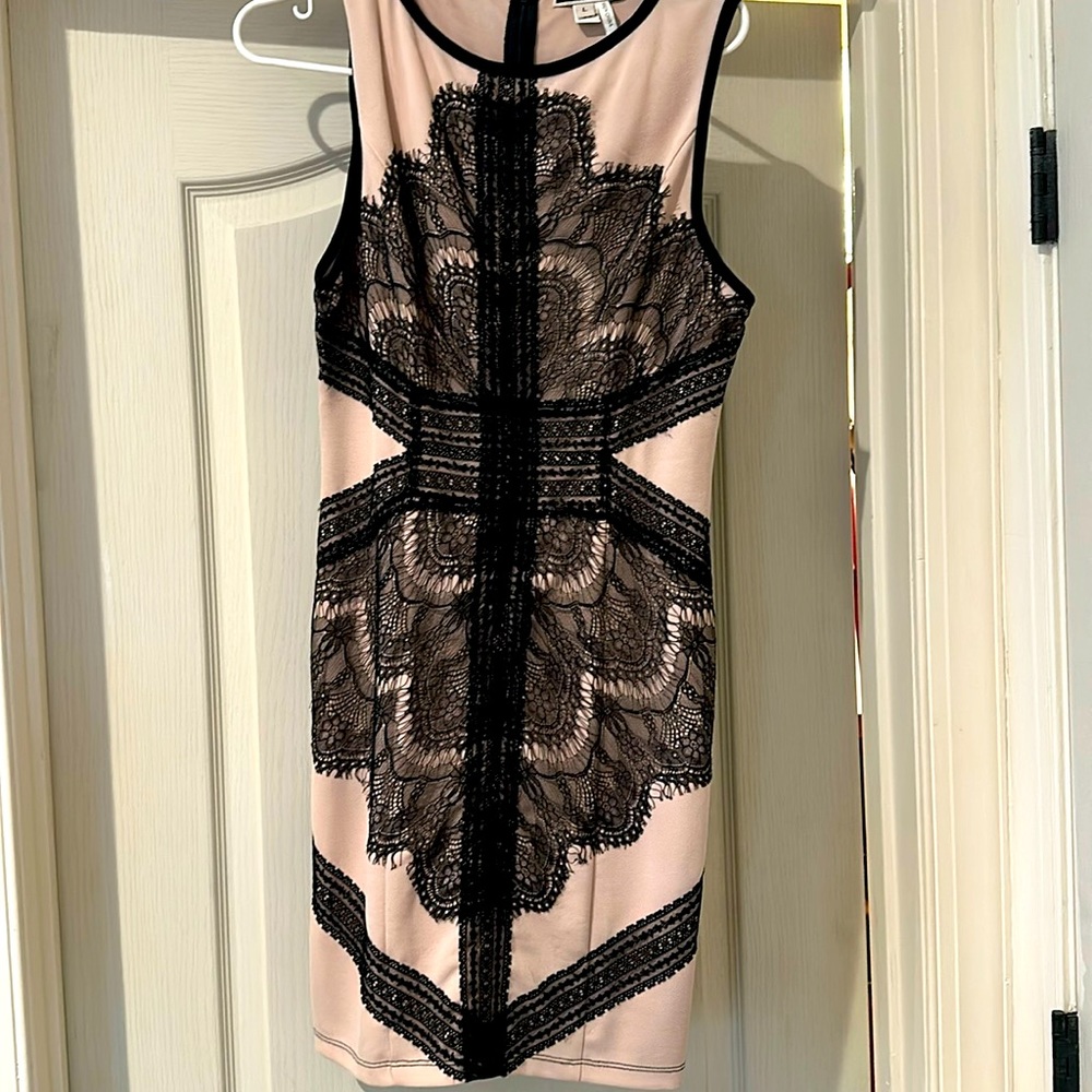 Mini nude and black lace dress